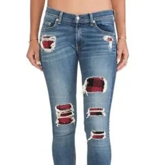 Rag & Bone Sloane Tartan Plaid Patch Distressed Skinny Jeans Size 25 - Picture 3 of 3